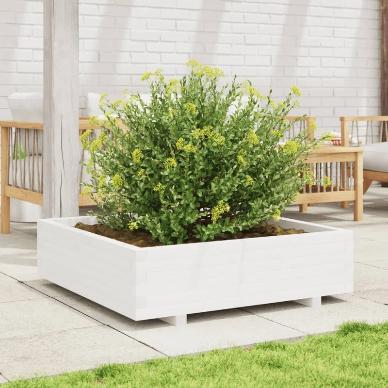 Jardinera De Madera Maciza De Pino Blanco 90x90x26,5 Cm