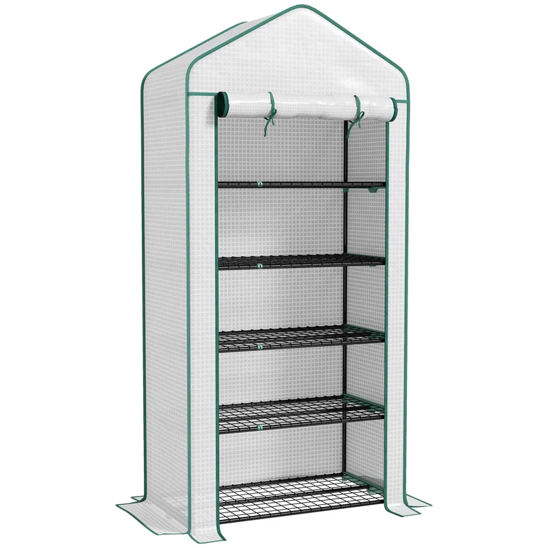 Outsunny Invernadero De Jardín De 5 Niveles Diseño Ensanchado 90x49x193cm Blanco