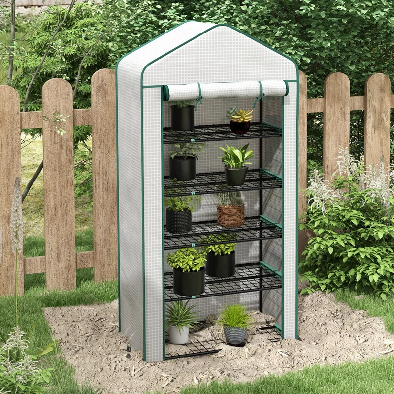 Outsunny Invernadero De Jardín De 5 Niveles Diseño Ensanchado 90x49x193cm Blanco