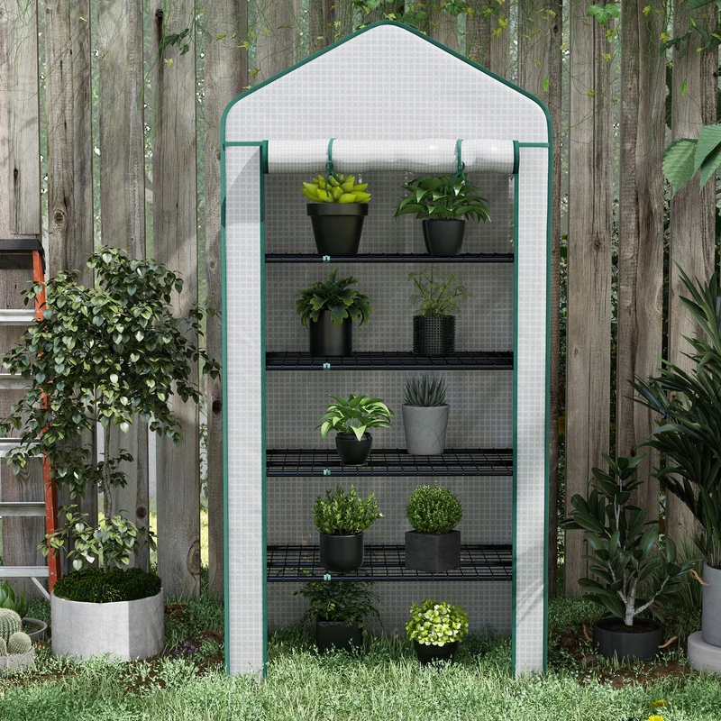 Outsunny Invernadero De Jardín De 5 Niveles Diseño Ensanchado 90x49x193cm Blanco