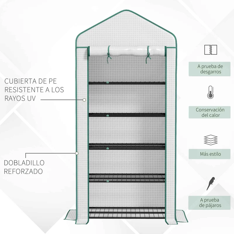Outsunny Invernadero De Jardín De 5 Niveles Diseño Ensanchado 90x49x193cm Blanco