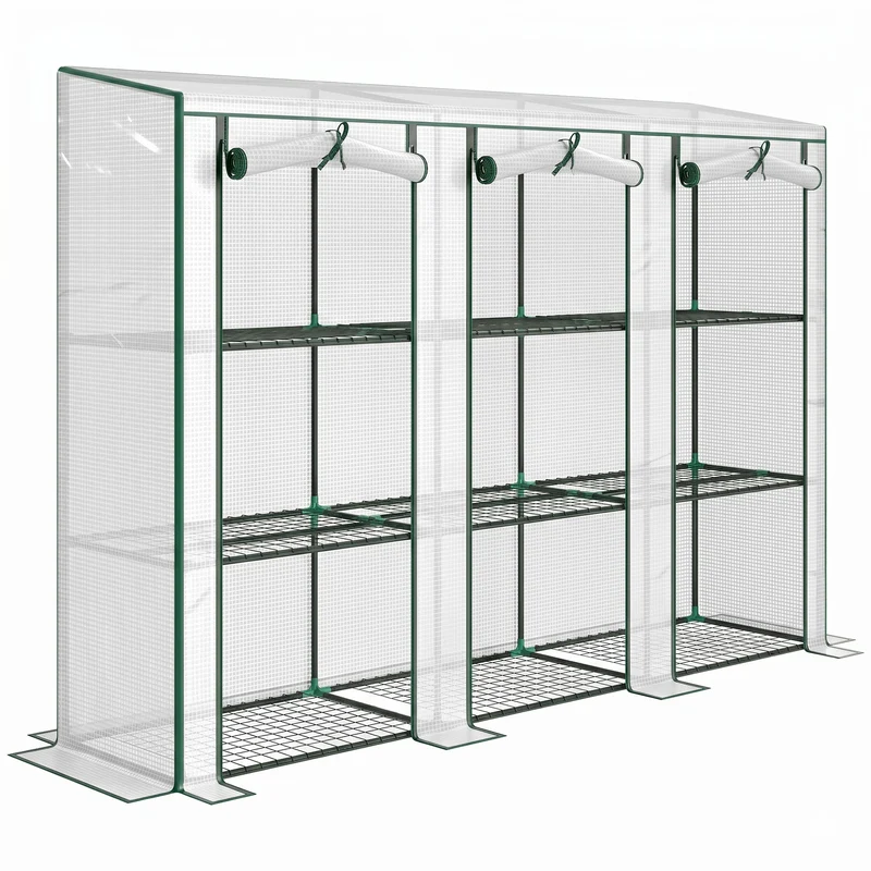 Outsunny Invernadero De Exterior Con 9 Estantes Puerta 215x46x151 Cm Blanco
