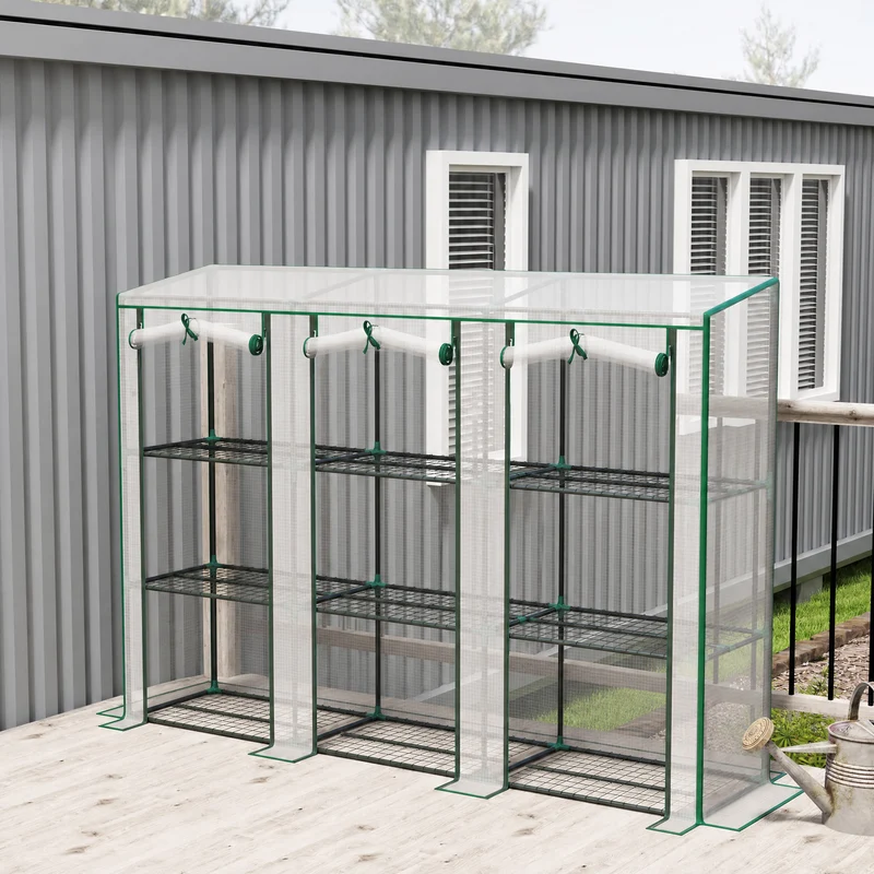 Outsunny Invernadero De Exterior Con 9 Estantes Puerta 215x46x151 Cm Blanco