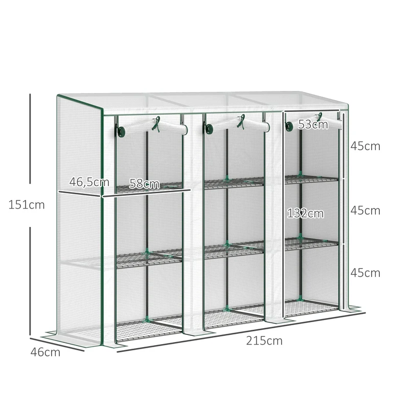 Outsunny Invernadero De Exterior Con 9 Estantes Puerta 215x46x151 Cm Blanco