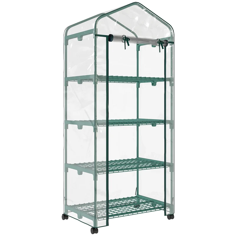 Outsunny Invernadero Pequeño Con Ruedas Estantes De 4 Niveles Transparente