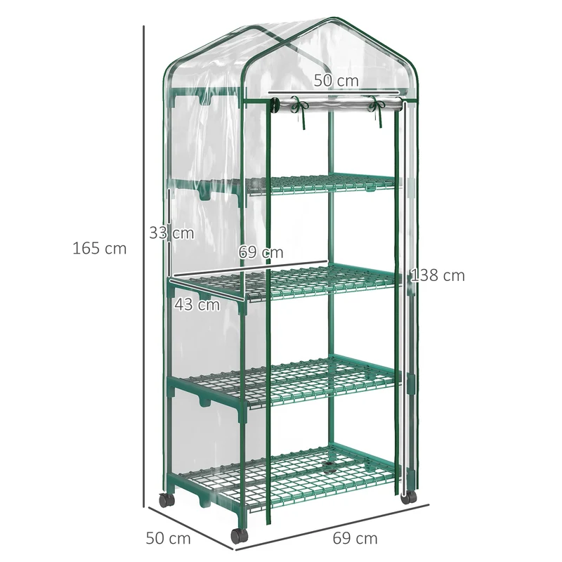 Outsunny Invernadero Pequeño Con Ruedas Estantes De 4 Niveles Transparente