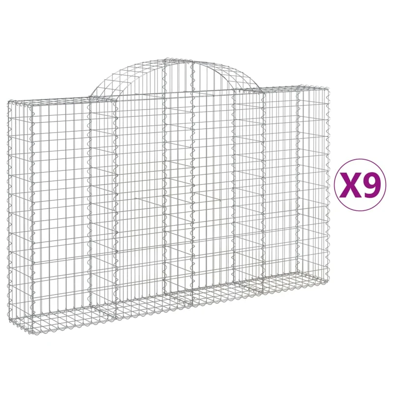 Cestas De Gaviones 9 Uds Forma De Arco Hierro 200x30x120/140 Cm