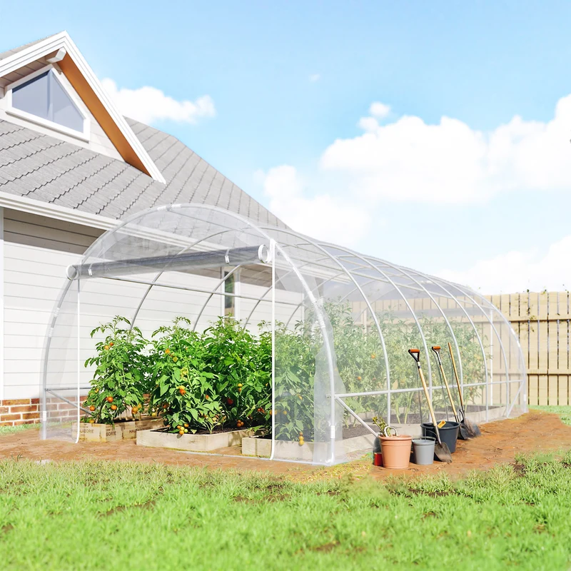 Outsunny Invernadero De Túnel 6x3x2 M Con 2 Puertas Enrollables Transparente