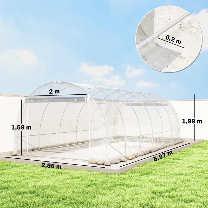 Outsunny Invernadero De Túnel 6x3x2 M Con 2 Puertas Enrollables Transparente