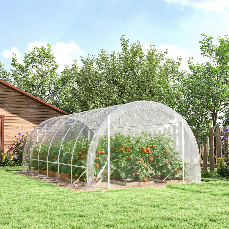 Outsunny Invernadero De Túnel 6x3x2 M Con 2 Puertas Enrollables Transparente