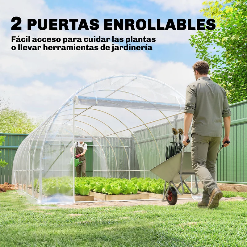 Outsunny Invernadero De Túnel 6x3x2 M Con 2 Puertas Enrollables Transparente
