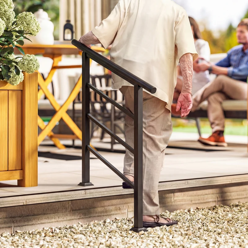 Outsunny Barandilla de Escalera, 95 cm, Pasamanos para Escalera con Kit de Instalación, Ángulo Ajustable para 1-3 Escalones, para Porches, Madera y Concreto, para Exterior, Terraza, Patio, Negro