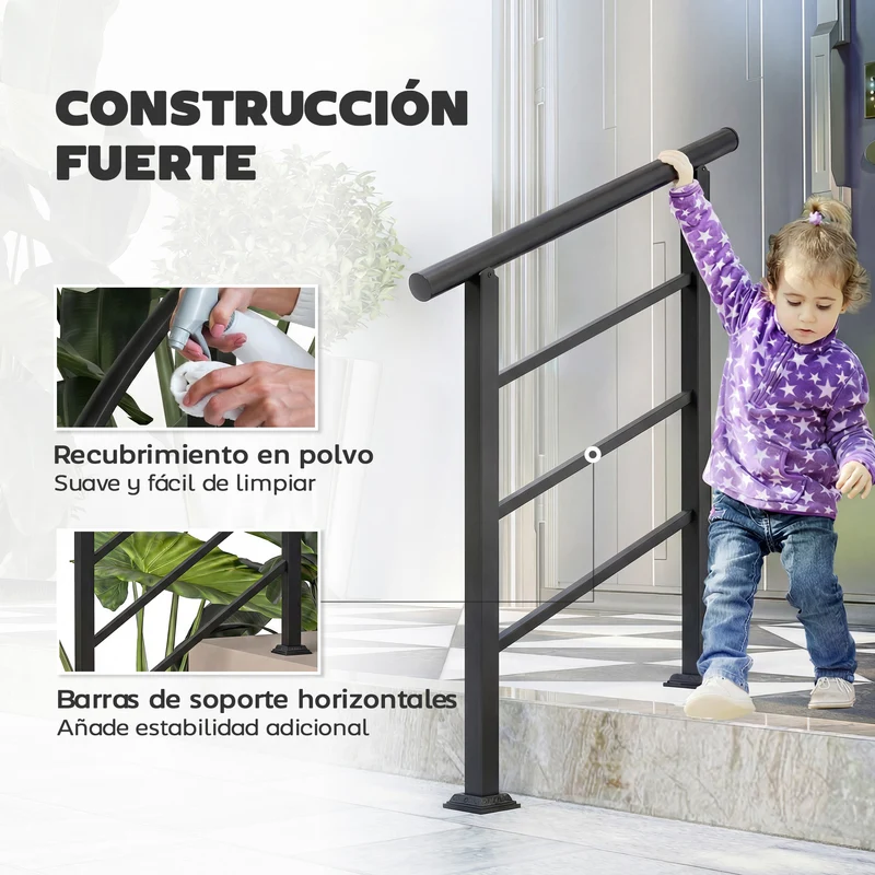 Outsunny Barandilla de Escalera, 95 cm, Pasamanos para Escalera con Kit de Instalación, Ángulo Ajustable para 1-3 Escalones, para Porches, Madera y Concreto, para Exterior, Terraza, Patio, Negro