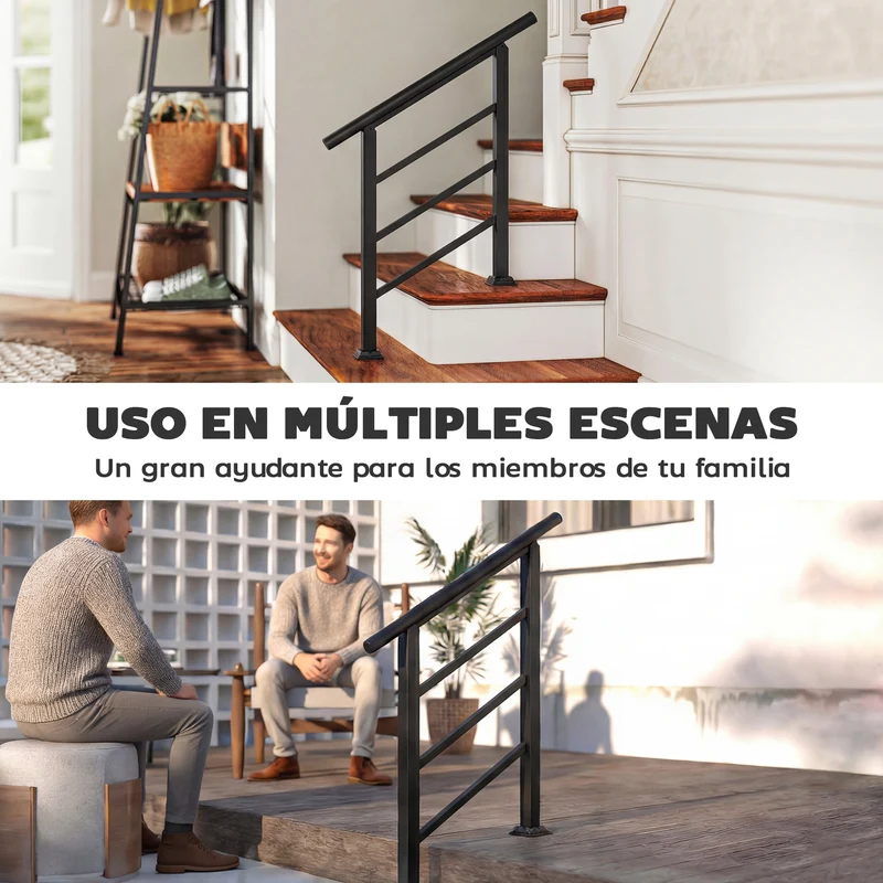 Outsunny Barandilla de Escalera, 95 cm, Pasamanos para Escalera con Kit de Instalación, Ángulo Ajustable para 1-3 Escalones, para Porches, Madera y Concreto, para Exterior, Terraza, Patio, Negro