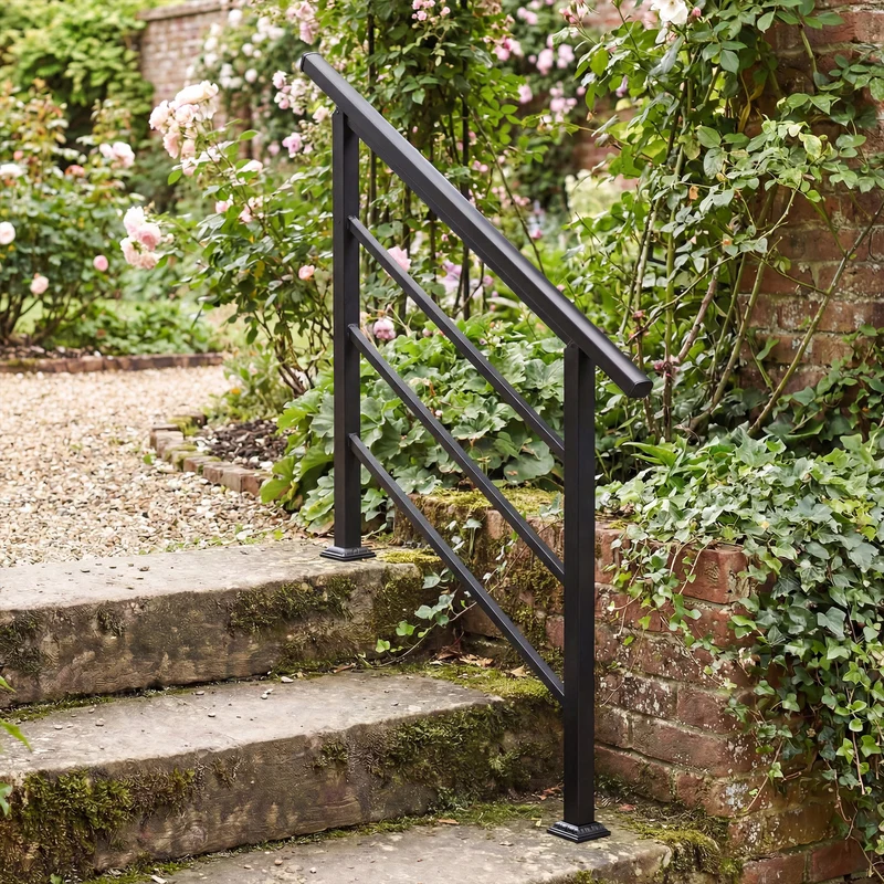 Outsunny Barandilla de Escalera, 95 cm, Pasamanos para Escalera con Kit de Instalación, Ángulo Ajustable para 1-3 Escalones, para Porches, Madera y Concreto, para Exterior, Terraza, Patio, Negro