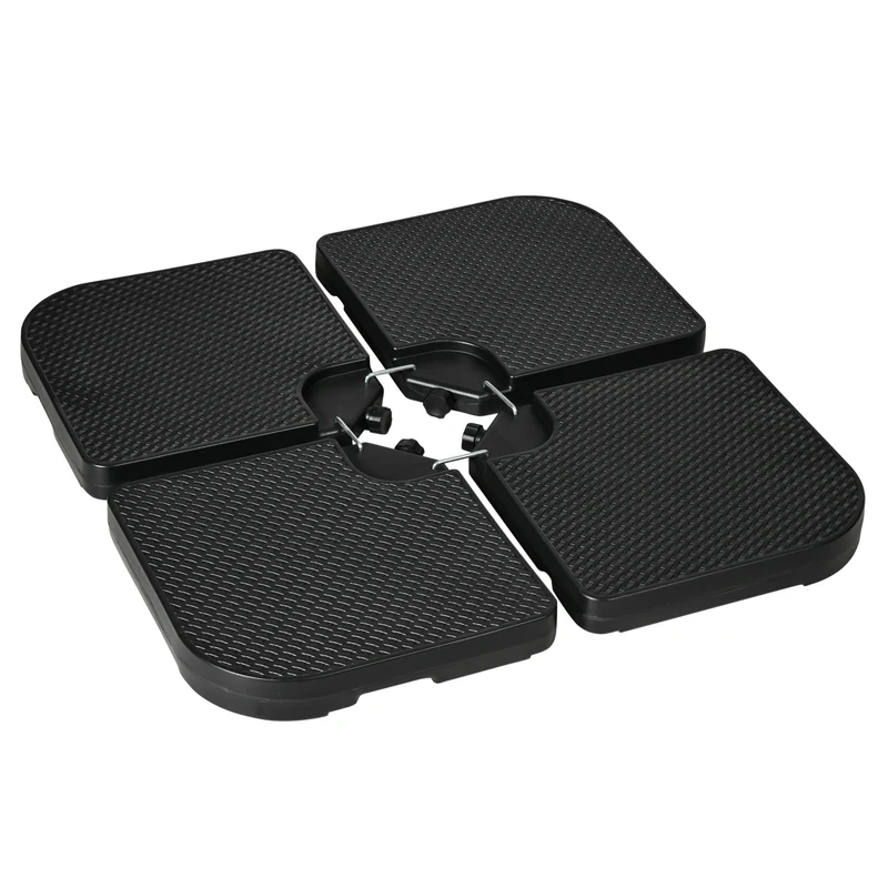 Outsunny Base para Sombrilla de 4 Piezas, Soporte para Parasol de HDPE Rellenable con Agua 59 kg o Arena 80 kg, para Jardín, Patio, Terraza, Negro