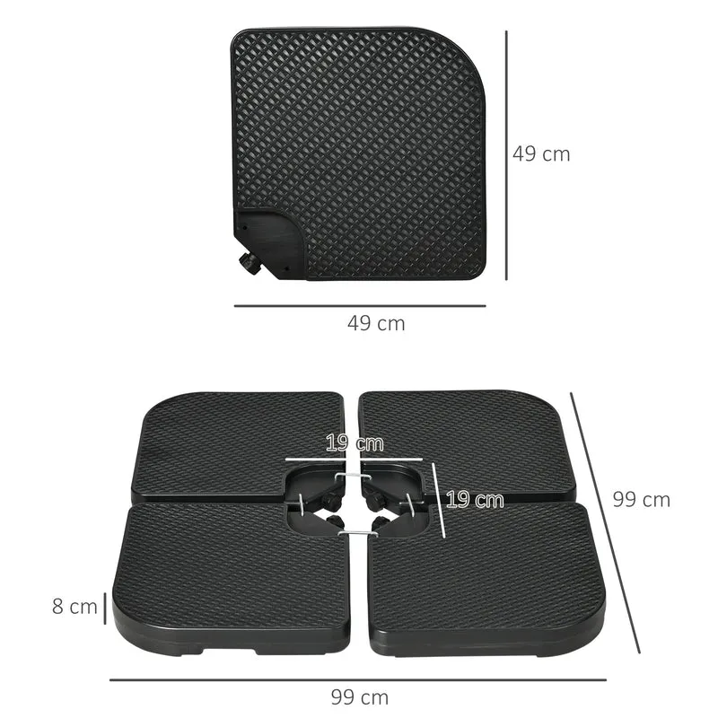 Outsunny Base para Sombrilla de 4 Piezas, Soporte para Parasol de HDPE Rellenable con Agua 59 kg o Arena 80 kg, para Jardín, Patio, Terraza, Negro