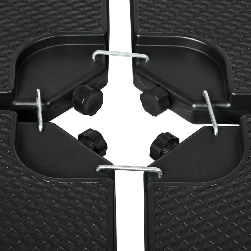 Outsunny Base para Sombrilla de 4 Piezas, Soporte para Parasol de HDPE Rellenable con Agua 59 kg o Arena 80 kg, para Jardín, Patio, Terraza, Negro