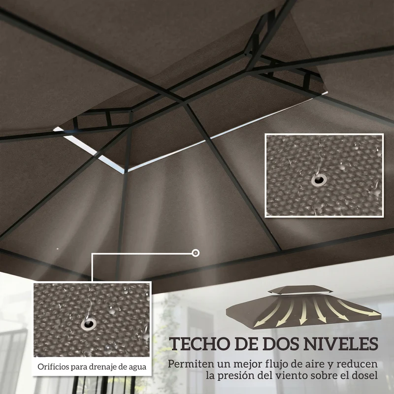 Outsunny Techo de Repuesto para Cenador, 4x3 m, Cubierta de Repuesto con Techo Doble, 10 Orificios de Drenaje y Protección UV, SOLO Toldo de Recambio para Pabellón Gazebo, Marrón