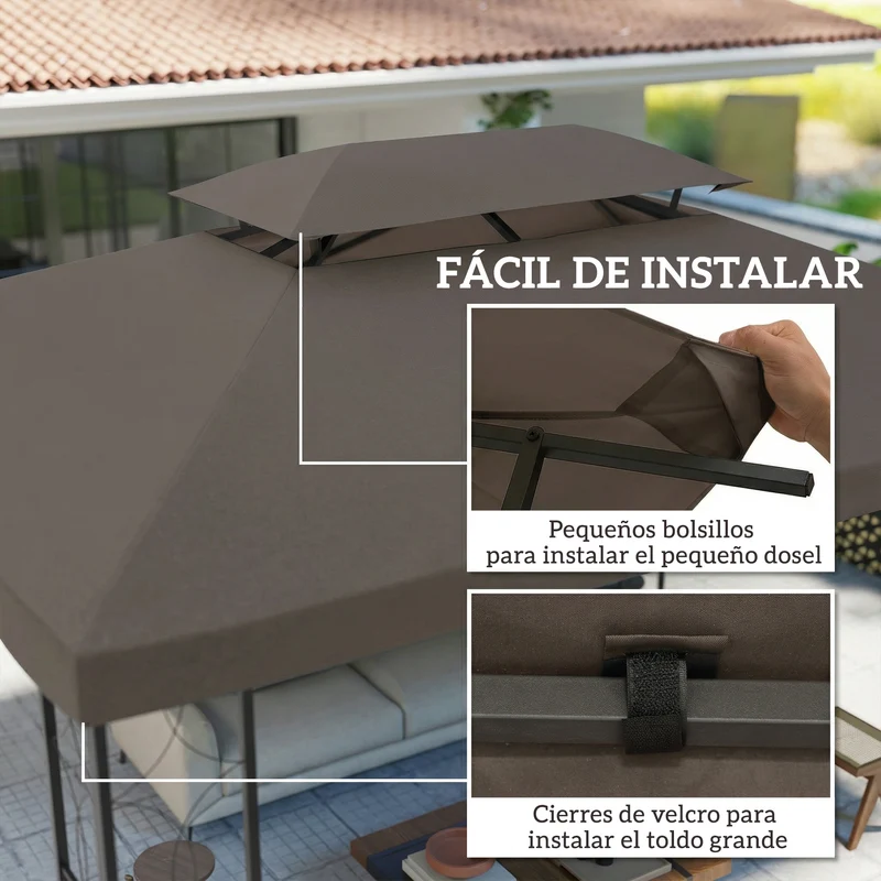 Outsunny Techo de Repuesto para Cenador, 4x3 m, Cubierta de Repuesto con Techo Doble, 10 Orificios de Drenaje y Protección UV, SOLO Toldo de Recambio para Pabellón Gazebo, Marrón