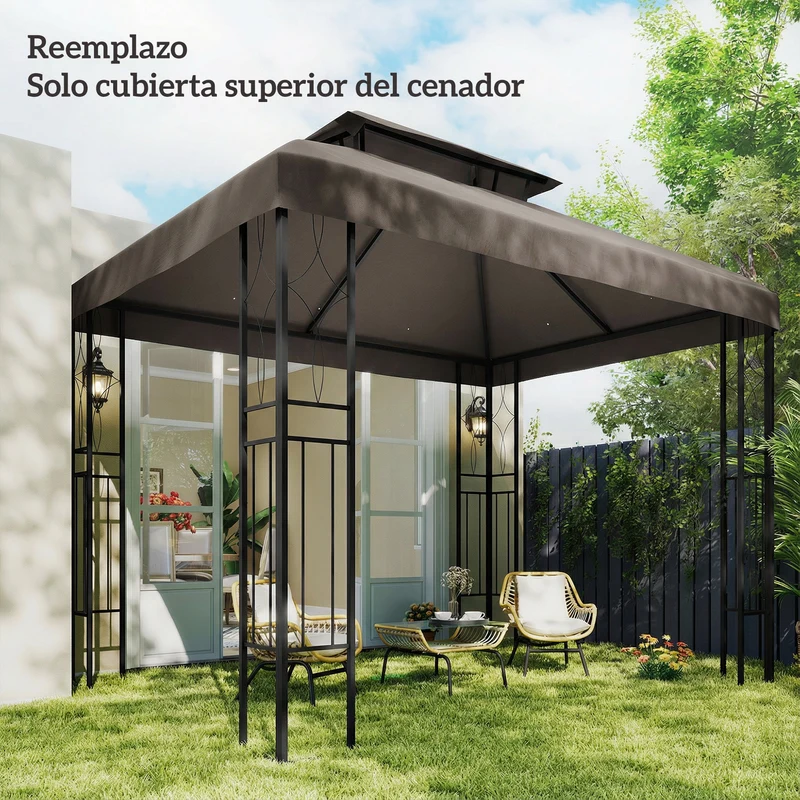 Outsunny Techo de Repuesto para Cenador, 4x3 m, Cubierta de Repuesto con Techo Doble, 10 Orificios de Drenaje y Protección UV, SOLO Toldo de Recambio para Pabellón Gazebo, Marrón