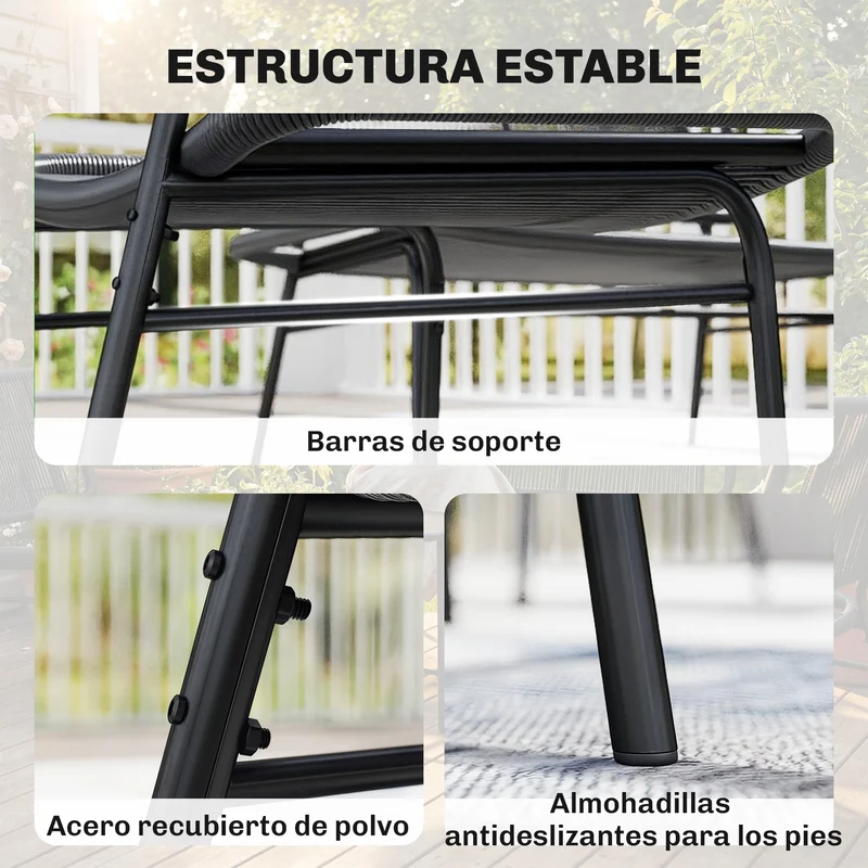 Outsunny Conjunto de Jardín Exterior de Ratán, Conjunto Terraza Resistente a la Intemperie, Muebles Jardín Exterior 4 Piezas Incluye Sofá de 2 Plazas, 2 Sillas, Mesa de Centro con Tapa Metálica, Negro