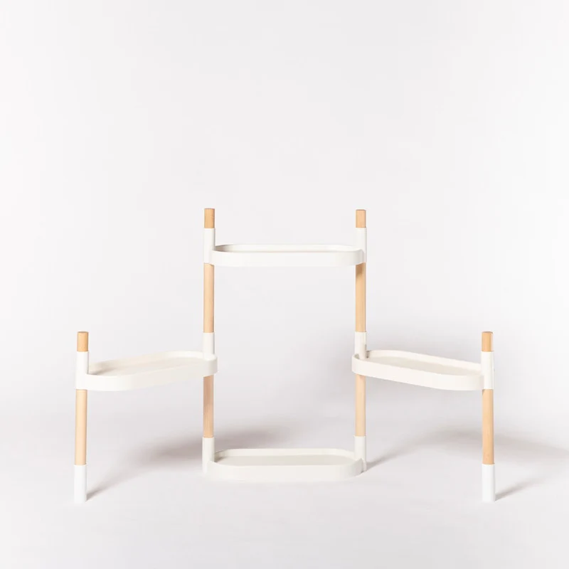 Soporte Modular Citysens De 4 Bandejas – Blanco, Polipropileno 100% Reciclado Y Madera Ecológica Pefc