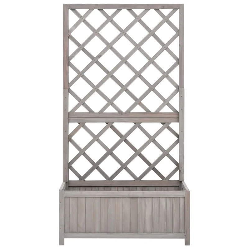 Jardinera Con Enrejado Gris 70x30x135 Cm Madera Maciza De Abeto