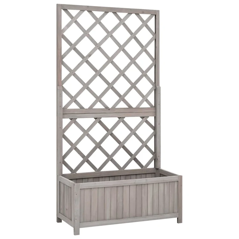 Jardinera Con Enrejado Gris 70x30x135 Cm Madera Maciza De Abeto