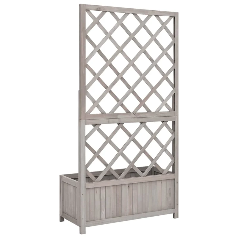Jardinera Con Enrejado Gris 70x30x135 Cm Madera Maciza De Abeto