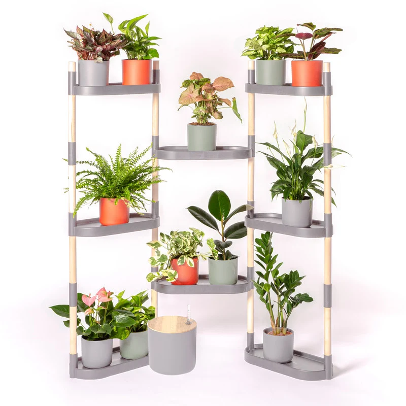 Soporte Modular Citysens De 8 Bandejas – Gris, Polipropileno 100% Reciclado Y Madera Ecológica Pefc