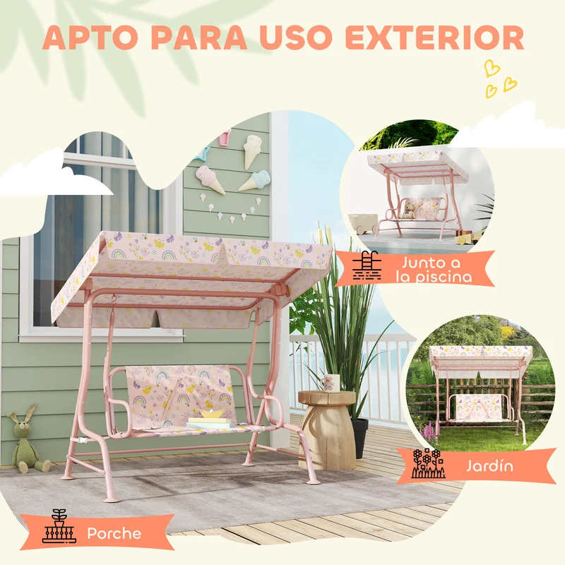 Aiyaplay Columpio De Jardín Exterior Para Niños De +3 Años 112x75x120 Cm Rosa