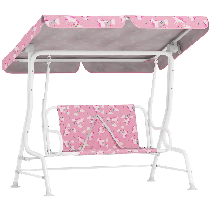 Aiyaplay Columpio Jardín Para Niños De 2 Plazas Toldo Diseño De Unicornio Rosa