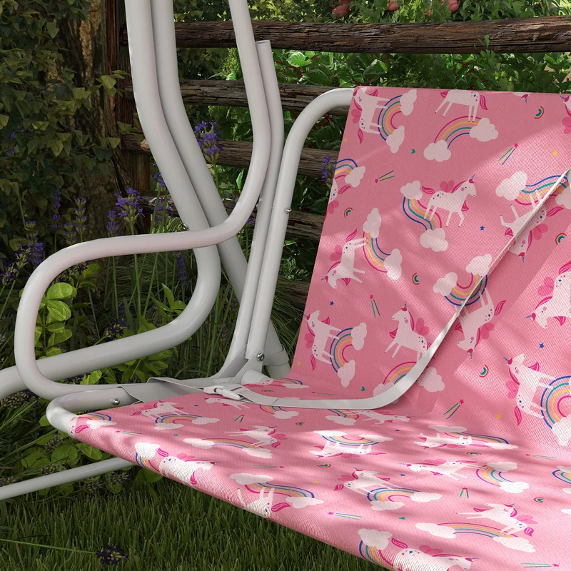 Aiyaplay Columpio Jardín Para Niños De 2 Plazas Toldo Diseño De Unicornio Rosa