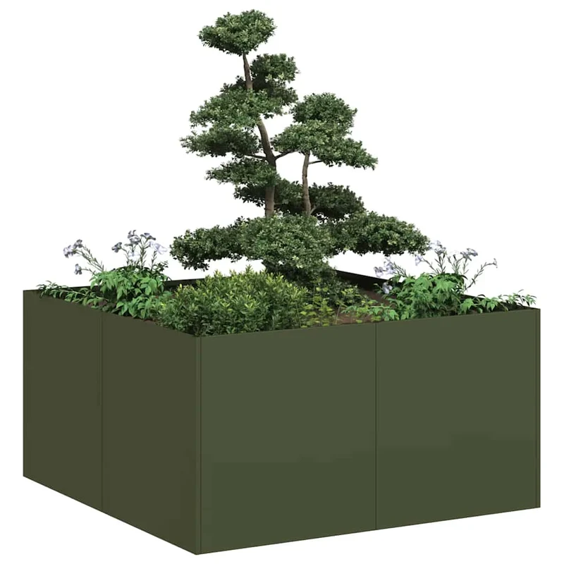 Jardinera De Acero Laminado En Frío Verde Oliva 80x80x40 Cm