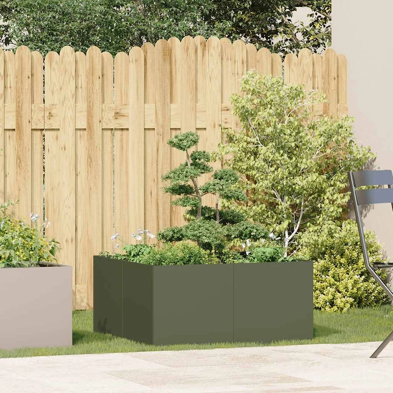 Jardinera De Acero Laminado En Frío Verde Oliva 80x80x40 Cm