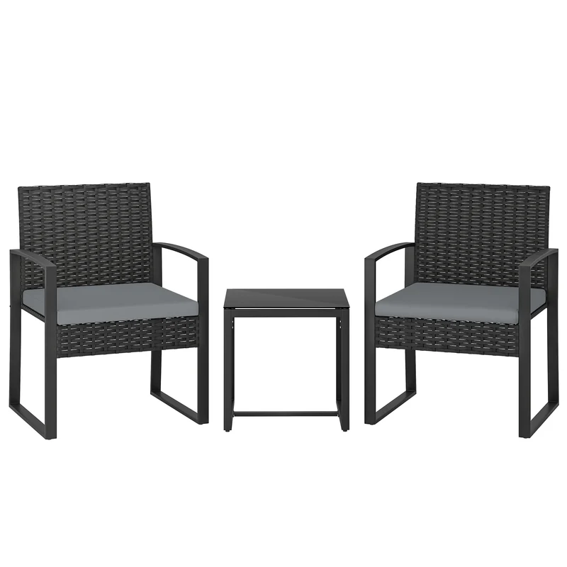 Outsunny Muebles De Jardín Con 2 Sillas Con Cojines Lavables Y Mesa De Vidrio