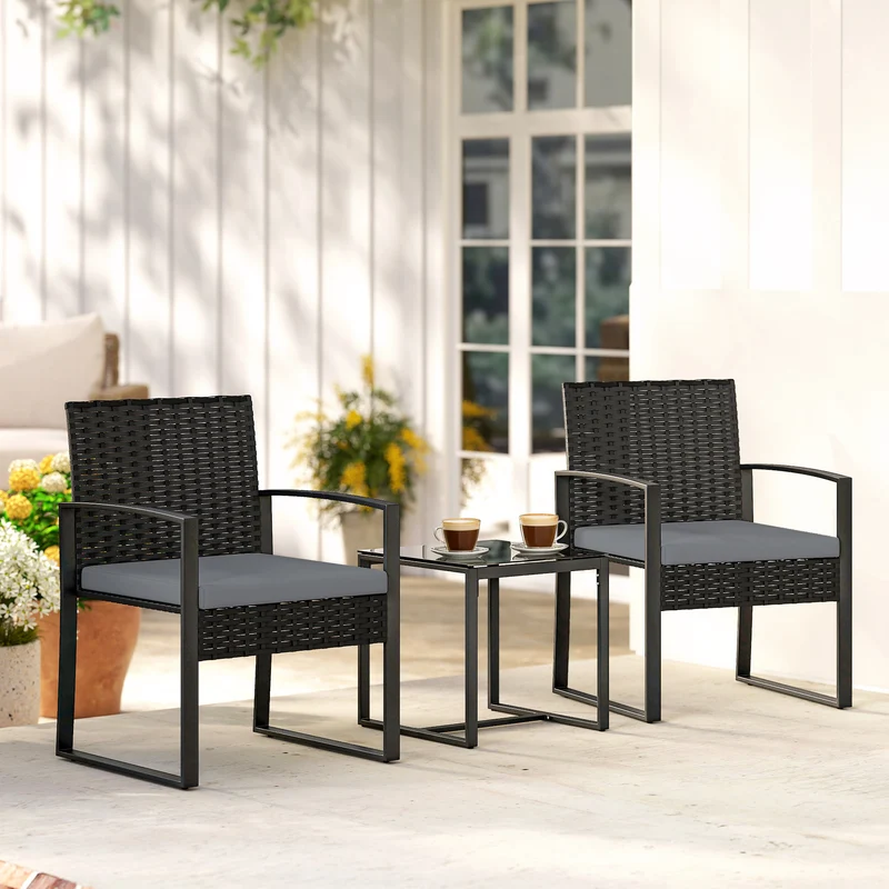 Outsunny Muebles De Jardín Con 2 Sillas Con Cojines Lavables Y Mesa De Vidrio