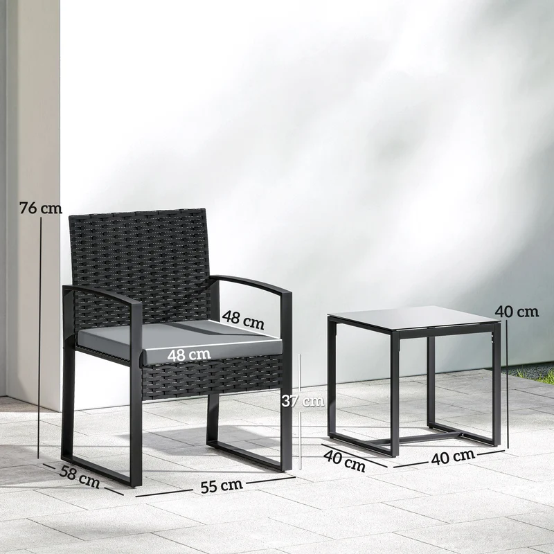 Outsunny Muebles De Jardín Con 2 Sillas Con Cojines Lavables Y Mesa De Vidrio