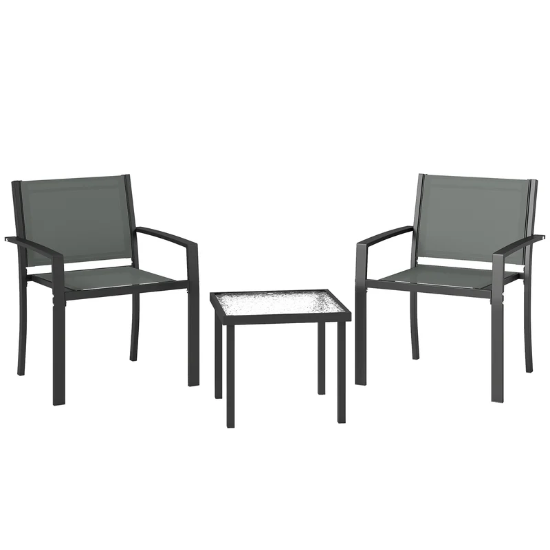 Outsunny Conjunto De Mesa Y 2 Sillas De Terraza Exterior 3 Piezas Gris Claro