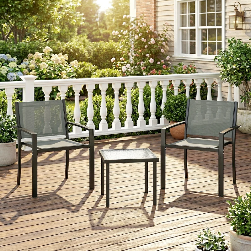 Outsunny Conjunto De Mesa Y 2 Sillas De Terraza Exterior 3 Piezas Gris Claro