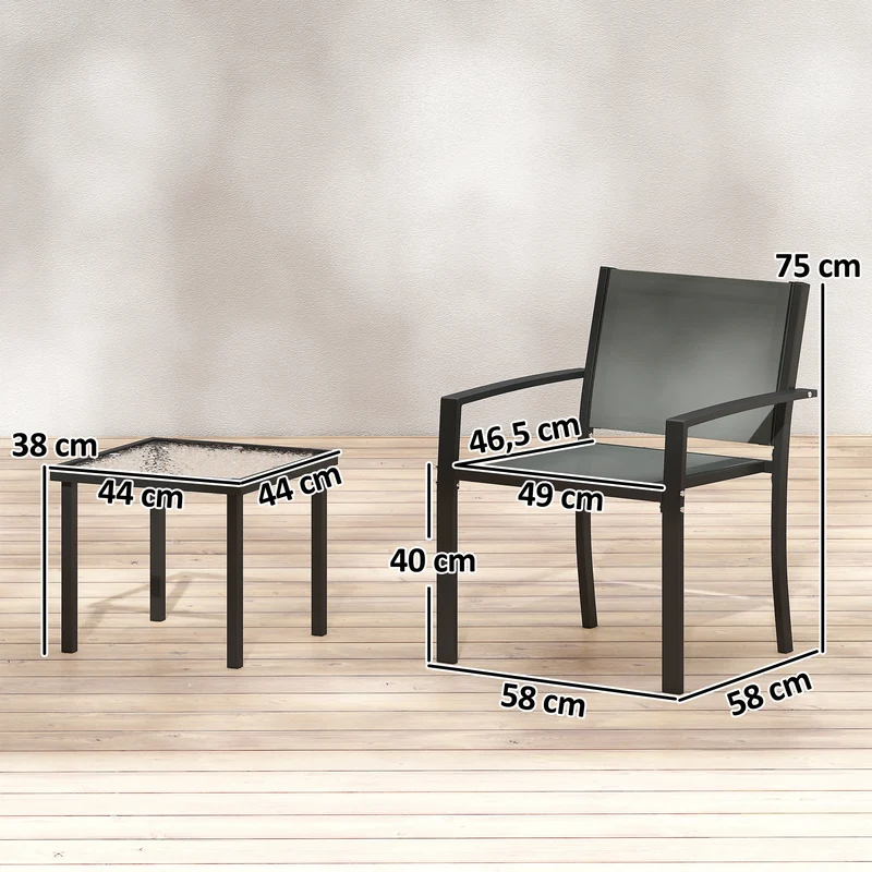 Outsunny Conjunto De Mesa Y 2 Sillas De Terraza Exterior 3 Piezas Gris Claro
