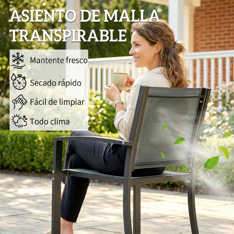 Outsunny Conjunto De Mesa Y 2 Sillas De Terraza Exterior 3 Piezas Gris Claro