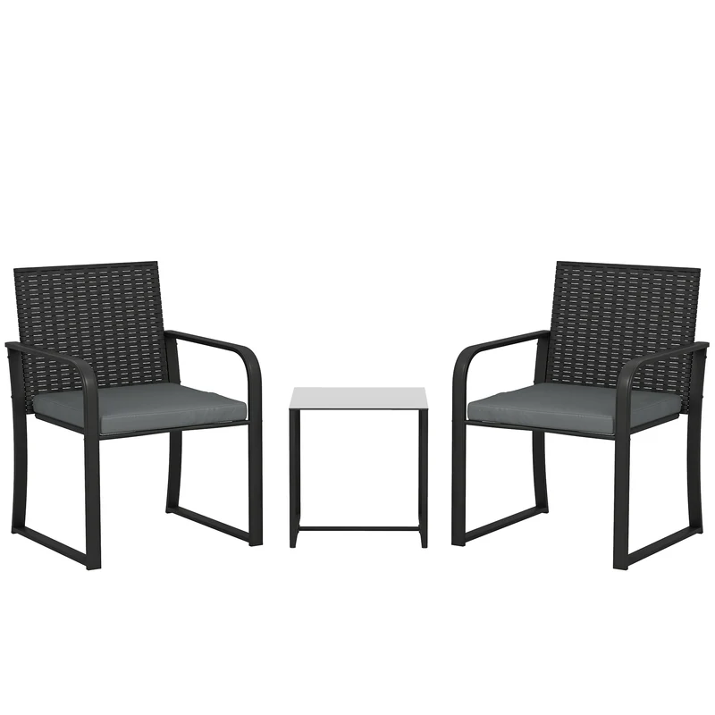 Outsunny Muebles De Jardín De Ratán Con 2 Sillas Con Cojines Y Mesa De Vidrio