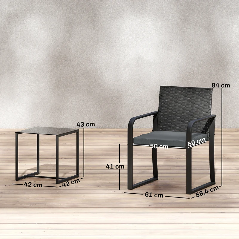 Outsunny Muebles De Jardín De Ratán Con 2 Sillas Con Cojines Y Mesa De Vidrio