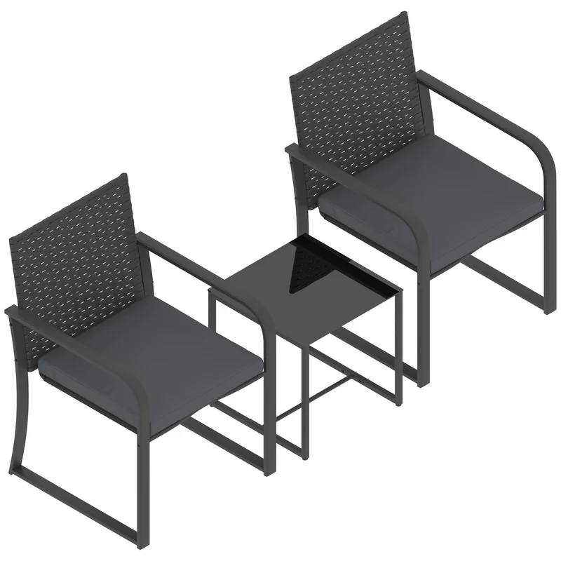 Outsunny Muebles De Jardín De Ratán Con 2 Sillas Con Cojines Y Mesa De Vidrio