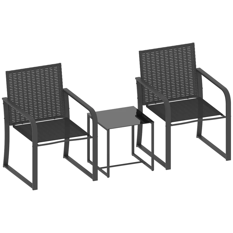 Outsunny Muebles De Jardín De Ratán Con 2 Sillas Con Cojines Y Mesa De Vidrio