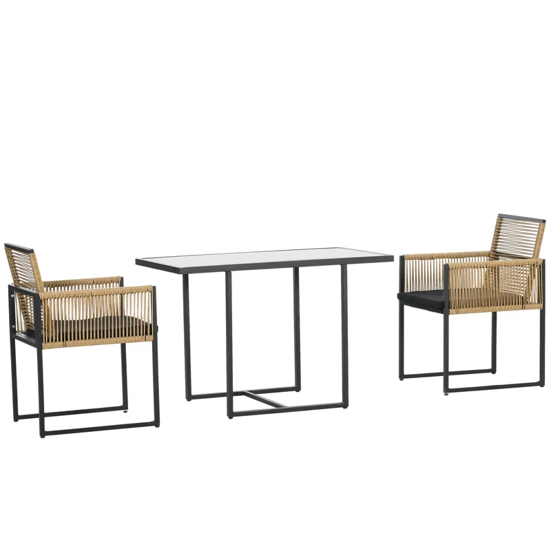 Outsunny Conjunto De Mesa Y Sillas De Jardín Exterior De 3 Piezas Natural Negro