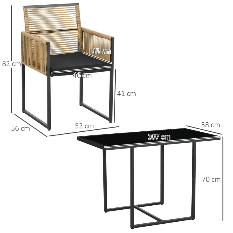 Outsunny Conjunto De Mesa Y Sillas De Jardín Exterior De 3 Piezas Natural Negro