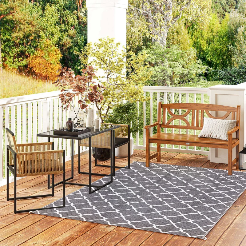 Outsunny Conjunto De Mesa Y Sillas De Jardín Exterior De 3 Piezas Natural Negro
